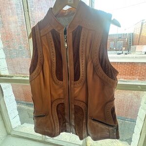 Brown Leather Vest with Zipper